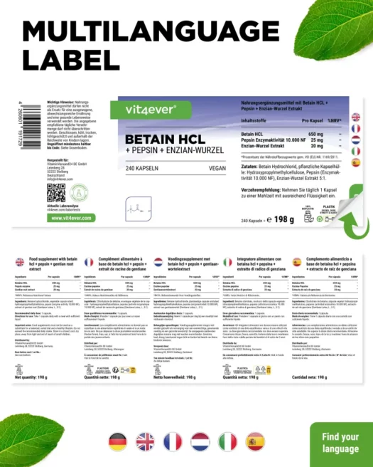 Vit4ever <br>Betaina HCL - 240 capsule - immagine 3