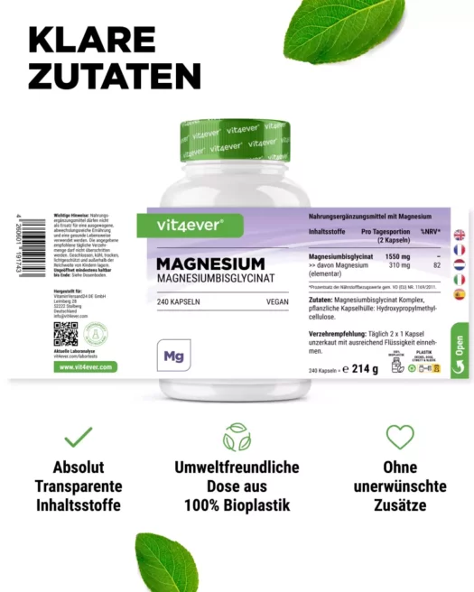 Vit4ever <br>Magnesiumbisglycinat - 240 Kapseln – Bild 2