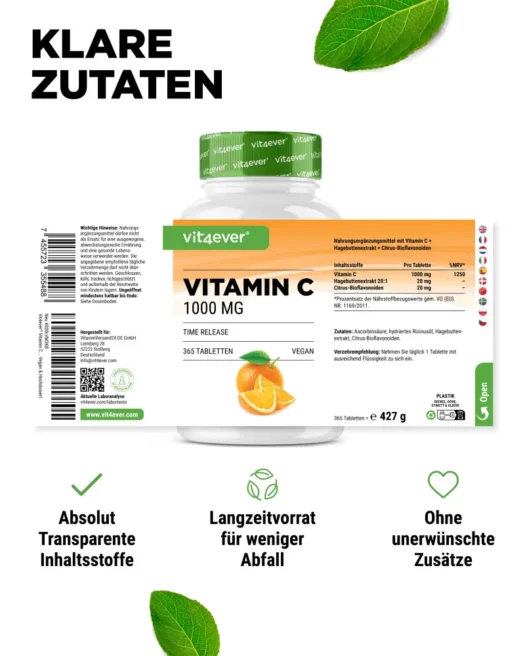 Vit4ever <br>Vitamin C 1000 mg - 365 Tabletten - Imagen 2