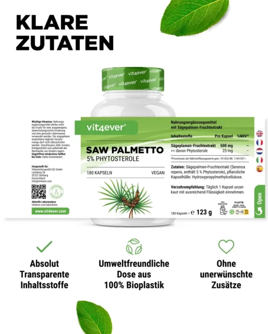 Vit4ever <br>Saw Palmetto Sägepalmen Extrakt - 180 Kapseln - Afbeelding 2