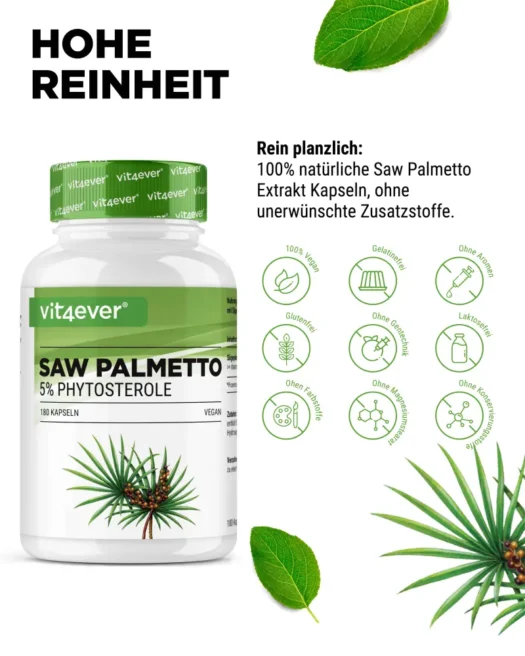 Vit4ever <br>Saw Palmetto Sägepalmen Extrakt - 180 Kapseln - Afbeelding 4