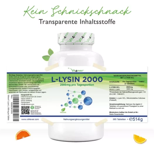 Vit4ever <br>L-Lysin - 365 Tabletten – Bild 2