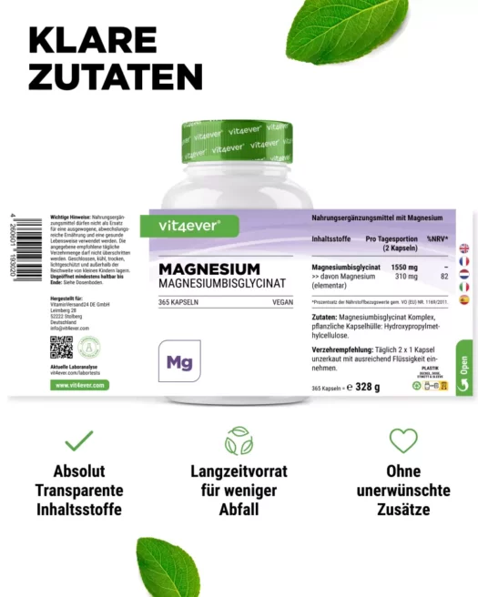 Vit4ever <br>Magnesiumbisglycinaat - 365 capsules - Afbeelding 2