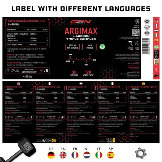 GEN <br>Argimax L-Arginine Triple Complex - 180 kapsułek - obrazek 4