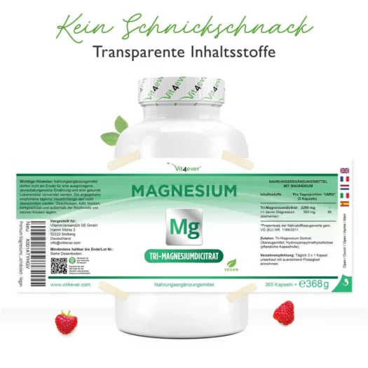 Vit4ever <br>Tri-Magnesiumdicitrat - 365 Kapseln – Bild 2