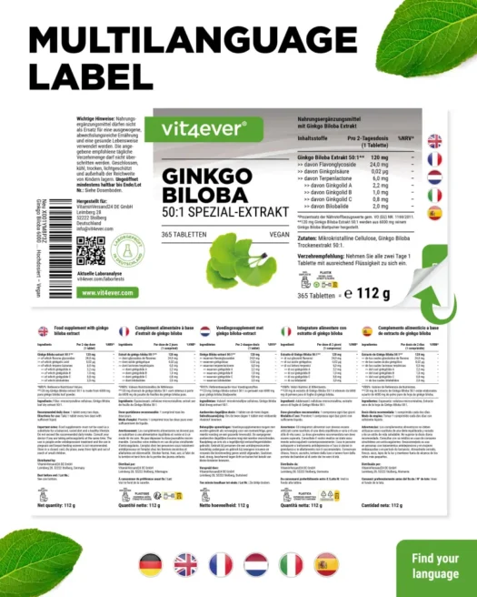 Vit4ever <br>Ginkgo Biloba 50:1 Extrakt - 365 Tabletten – Bild 3