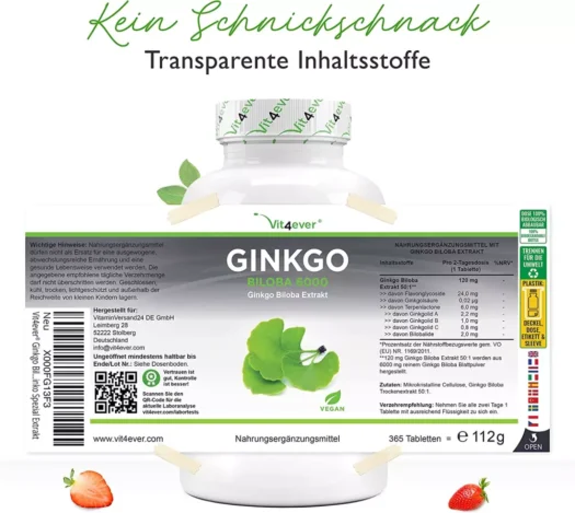 Vit4ever <br>Ginkgo Biloba 50:1 Extrakt - 365 Tabletten - Afbeelding 2