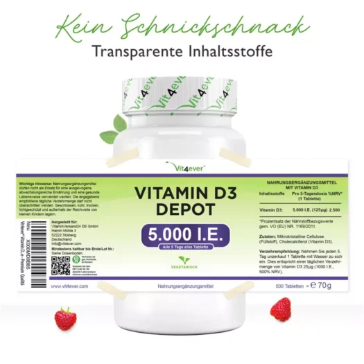 Vit4ever <br>Vitamin D3 5000 I.E. - 500 Tabletten - Imagen 2