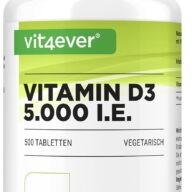 Vit4ever Vitamine D3 5000 I.E. – 500 Comprimés – face avant