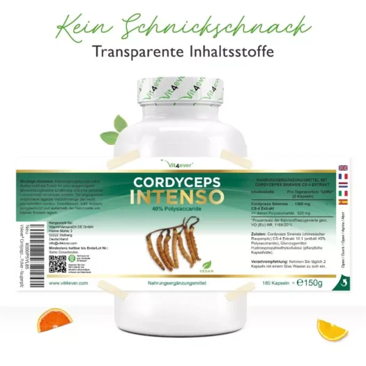 Vit4ever <br>Cordyceps Intenso Extrakt - 180 Kapseln - Imagen 2