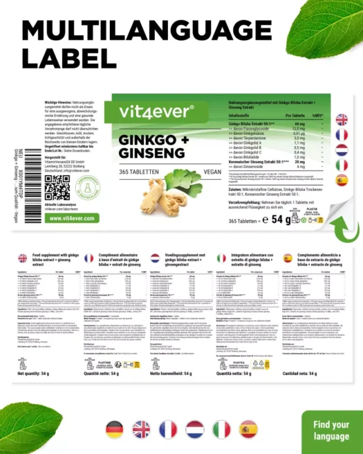 Vit4ever <br>Ginkgo + Ginseng - 365 Tabletten - Image 3