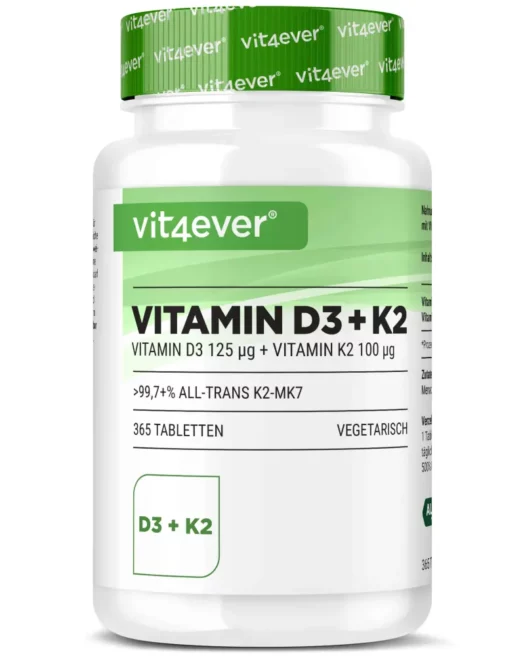 Vit4ever Vitamin D3 5000 I.E. + K2 - 365 Tabletten