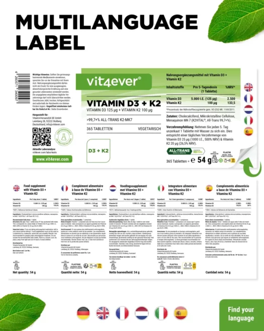 Vit4ever <br>Vitamine D3 5000 I.U. + K2 - verschillende hoeveelheden (Kopie) - Afbeelding 3