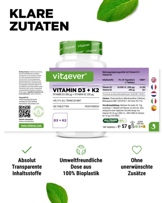 Vit4ever <br>Vitamine D3 20 000 UI + K2 - 180 comprimés [Digital] – Image 2