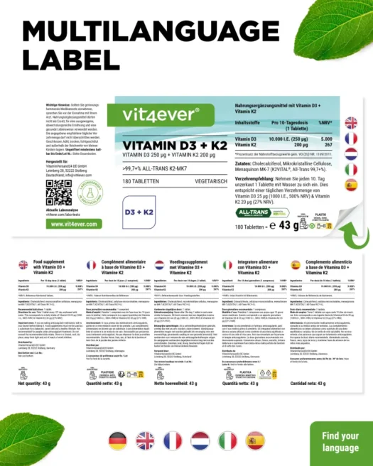 Vit4ever <br>Witamina D3 10000 j.m. + K2 – 180 tabletek - obrazek 3