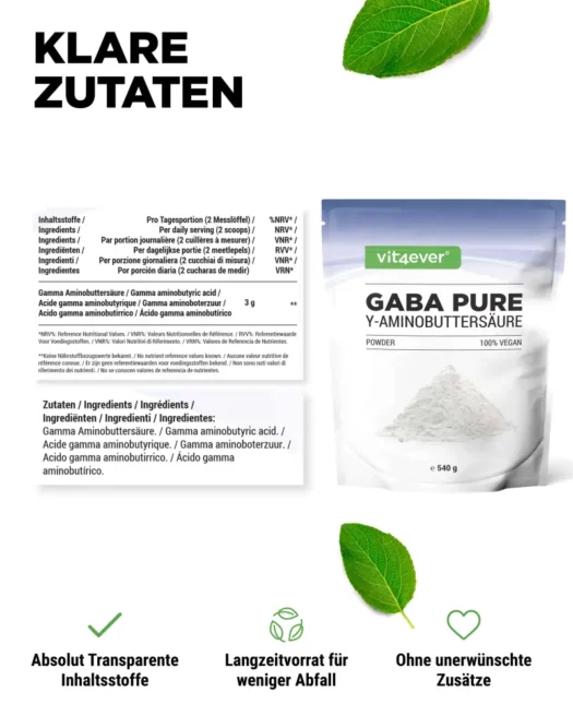 Vit4ever <br>GABA Gamma-Aminobuttersäure - 540 g - Afbeelding 2