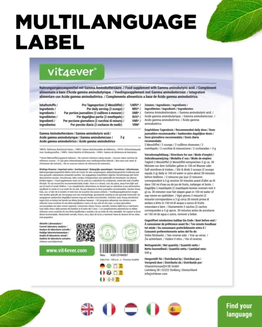 Vit4ever <br>GABA Gamma-Aminobuttersäure - 540 g - Afbeelding 3