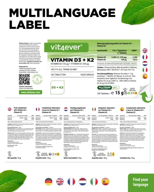 Vit4ever <br>Vitamine D3 5000 IE + K2 - 100 tabletten - Afbeelding 3