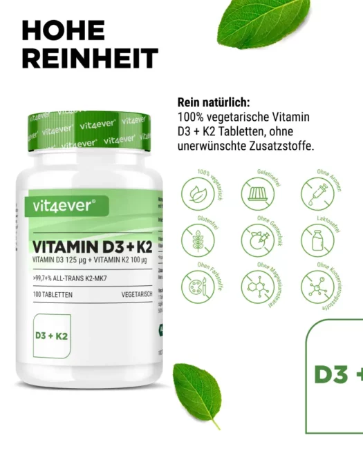 Vit4ever <br>Vitamine D3 5000 IE + K2 - 100 tabletten - Afbeelding 4