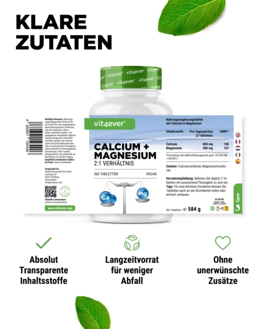 Vit4ever <br>Calcium + Magnesium - 365 Tabletten - Image 2