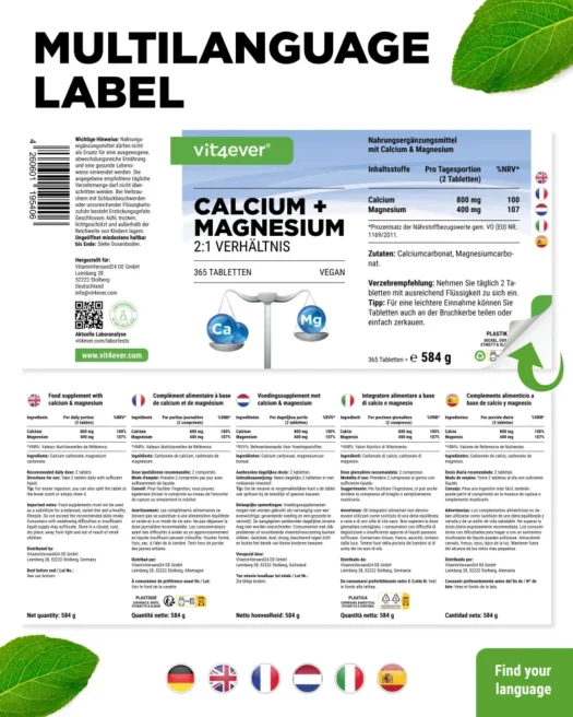 Vit4ever <br>Calcium + Magnesium - 365 Tabletten - Image 3