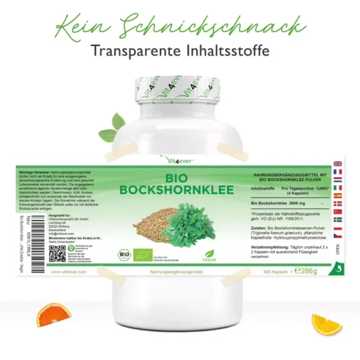 Vit4ever <br>Bio Bockshornklee, aktiviert - 365 Kapseln - Image 2