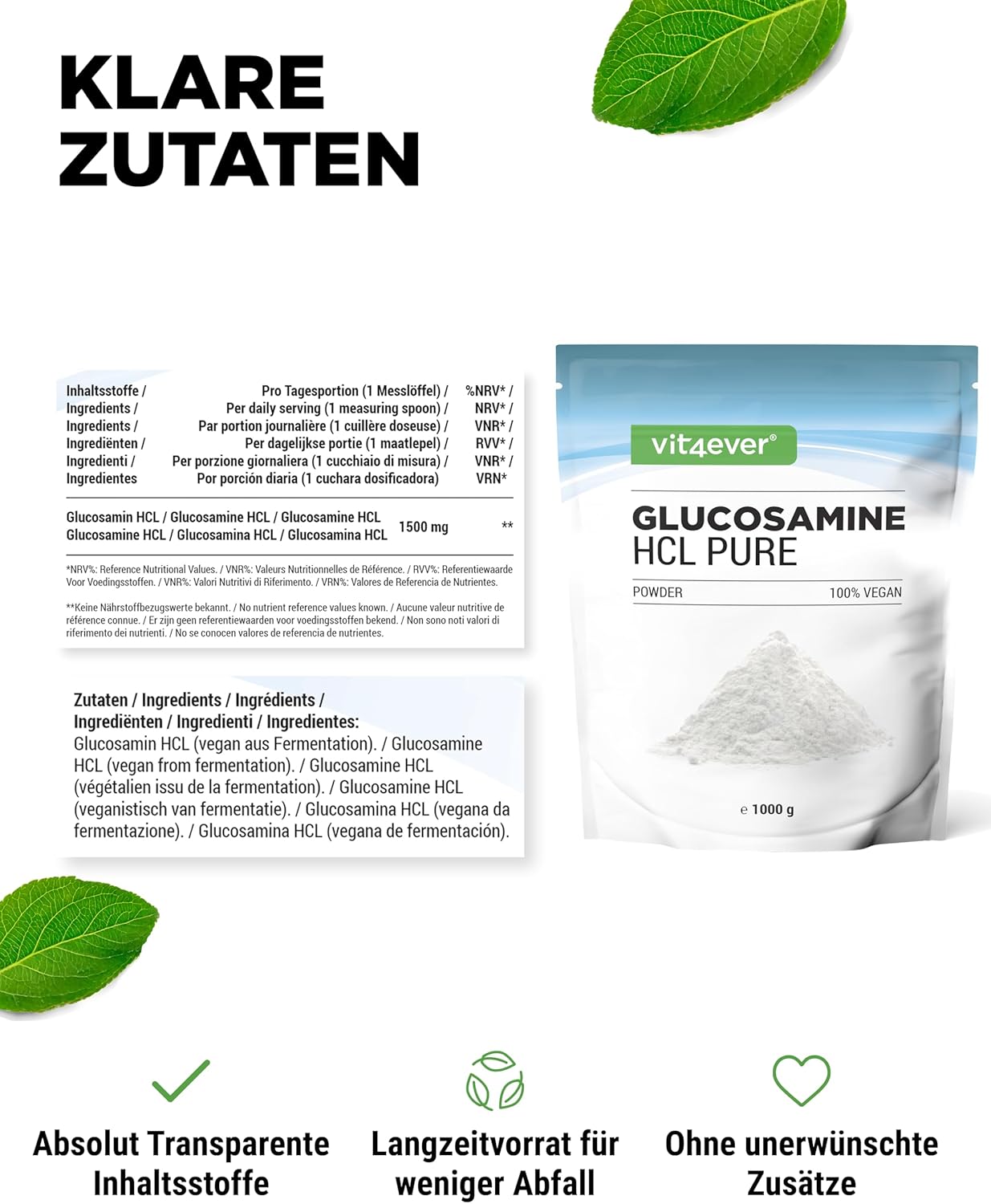 Vit4ever <br>Glukozamina HCL - 1000 g - Image 2