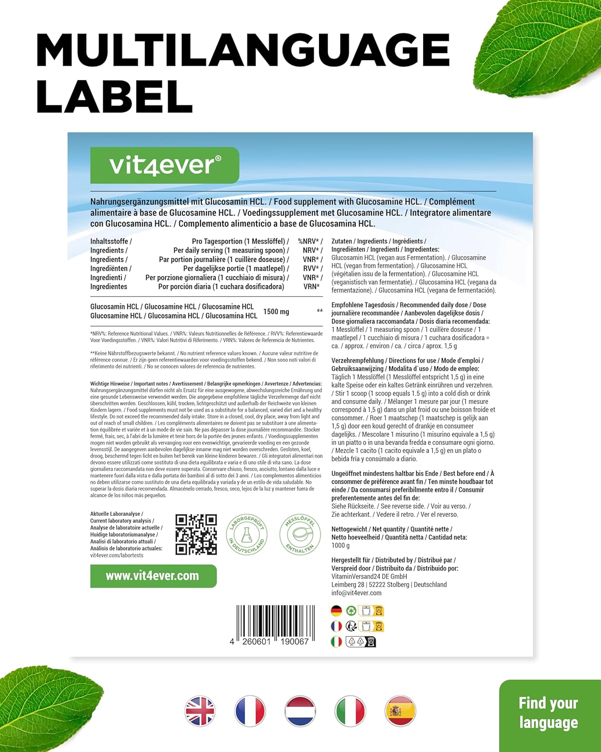 Vit4ever <br>Glukozamina HCL - 1000 g - Image 3