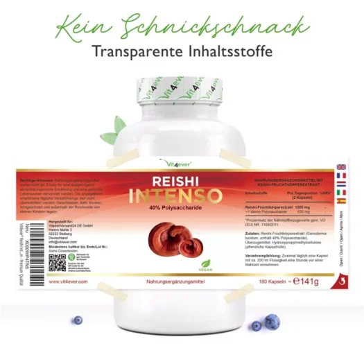 Vit4ever <br>Reishi Intenso Extrakt - 180 Kapseln - immagine 2