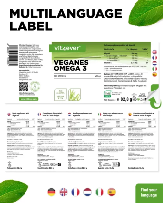 Vit4ever <br>Omega 3 veganistische algenolie - 120 capsules - Afbeelding 3