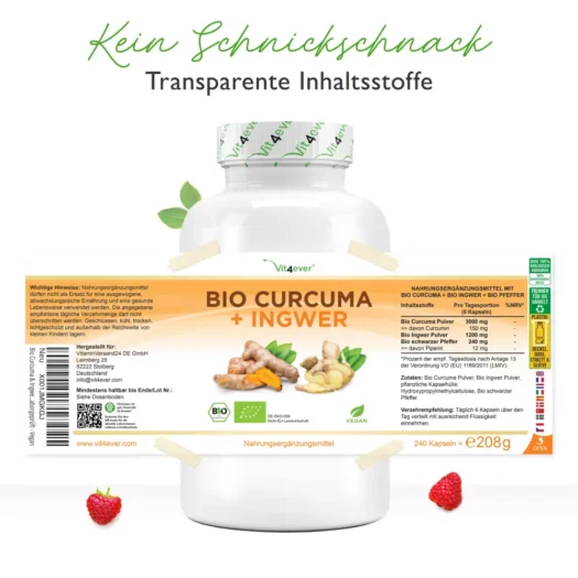 Vit4ever <br>Bio Curcuma + Bio Ingwer - 240 Kapseln - Imagen 2