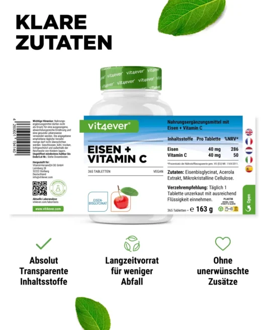 Vit4ever <br>Eisen + Vitamin C - 365 Tabletten - Image 2