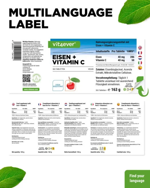 Vit4ever <br>Eisen + Vitamin C - 365 Tabletten - Image 3