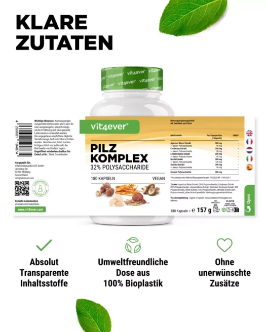 Vit4ever <br>Pilz Komplex - 180 Kapseln - obrazek 2