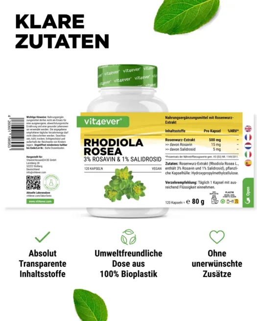 Vit4ever <br>Rhodiola Rosea - 120 Kapseln - Afbeelding 2