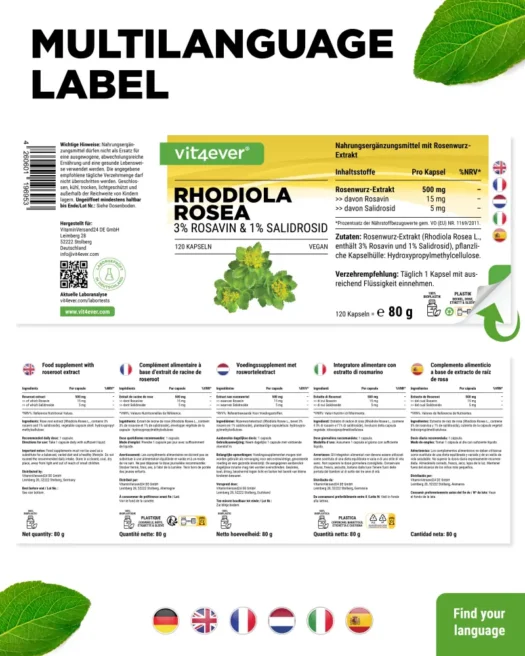 Vit4ever <br>Rhodiola Rosea - 120 Kapseln - Afbeelding 3