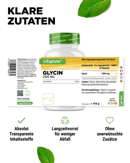 Vit4ever <br>Glycin - 365 Kapseln - Afbeelding 2