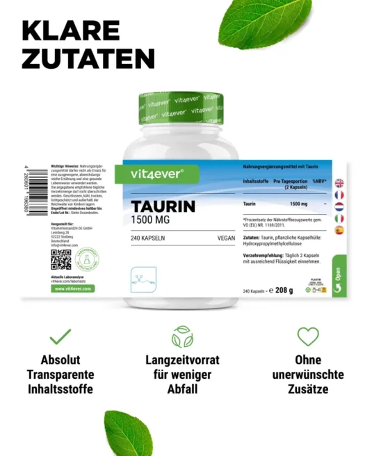 Vit4ever <br>Taurin - 240 Kapseln - Afbeelding 2