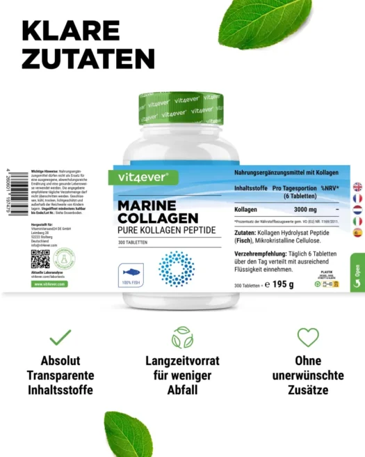 Vit4ever <br>Marine Collagen (Fisch) - 300 Tabletten - Afbeelding 2