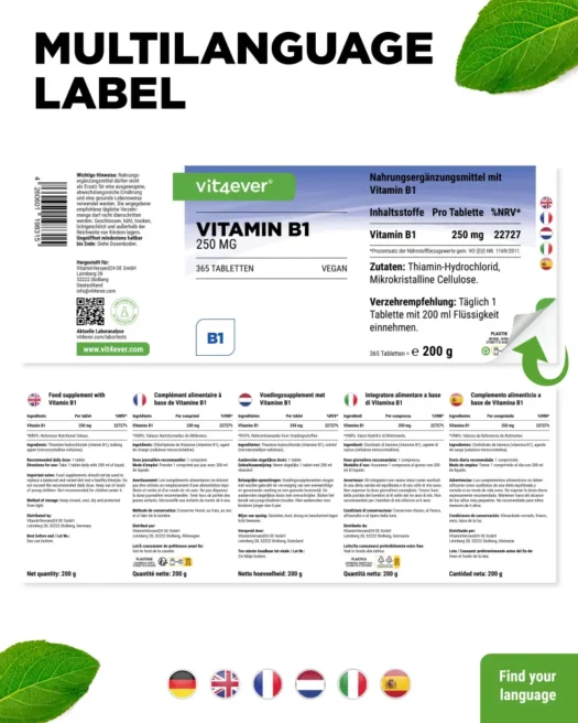 Vit4ever <br>Vitamin B1 - 365 Tabletten - Imagen 3