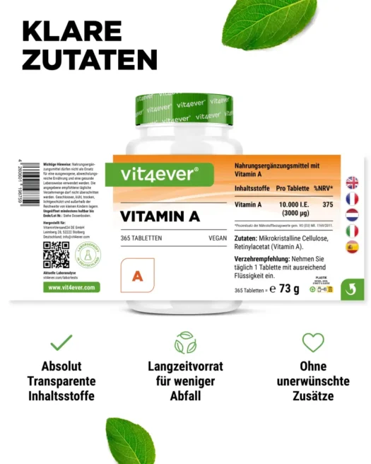 Vit4ever <br>Vitamin A 10000 I.E. - 365 Tabletten – Image 2