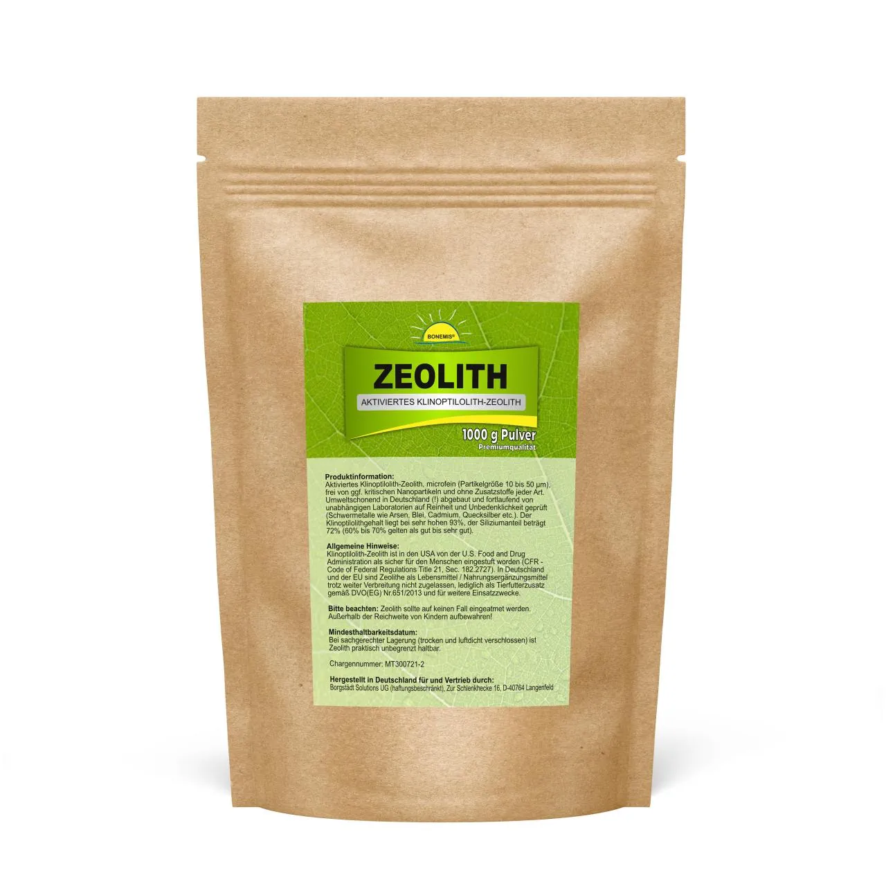 Bonemis Premium Zeolith Pulver – 1000 g – Vorderseite