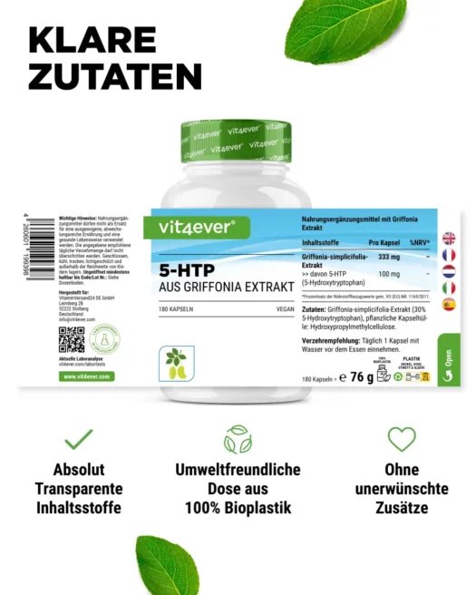 Vit4ever <br>5-HTP - 100 mg - 180 Kapseln – Bild 2