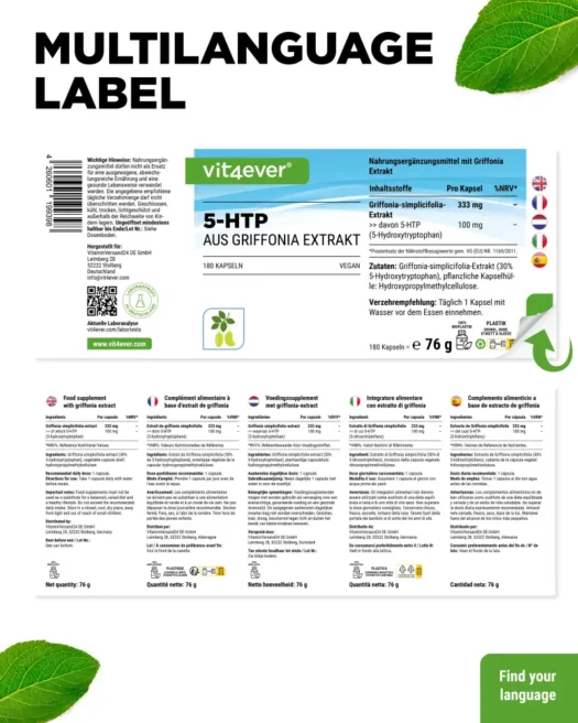 Vit4ever <br>5-HTP - 100 mg - 180 Kapseln – Bild 3