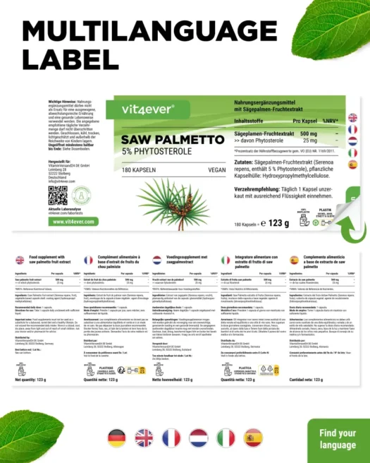 Vit4ever <br>Extracto de Saw Palmetto - 180 cápsulas - Imagen 3