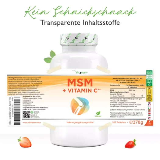 Vit4ever <br>MSM + Vitamina C 1000 mg - 365 comprimidos - Imagen 2