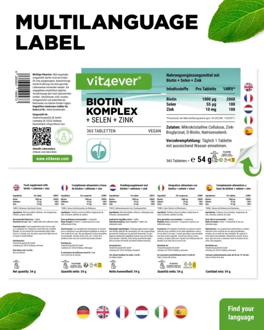 Vit4ever <br>Biotina + selenio + zinco - 365 compresse - immagine 3
