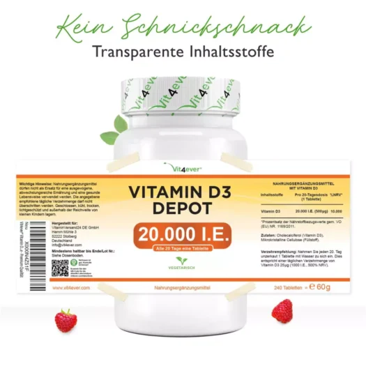 Vit4ever <br>Vitamine D3 20000 I.U. - 240 tabletten - Afbeelding 2