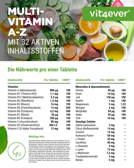 Vit4ever <br>Multivitamine A-Z - 365 tabletten - Afbeelding 2