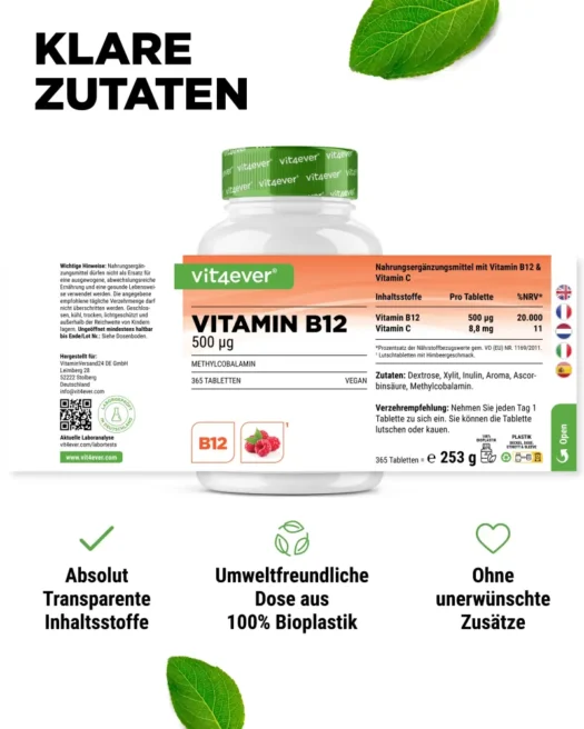 Vit4ever <br>Vitamina B12 - 365 pastillas - diferentes sabores - Imagen 2